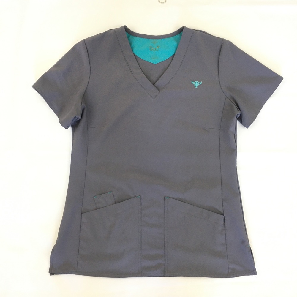 Med Couture Gold Gray Scrub Top M